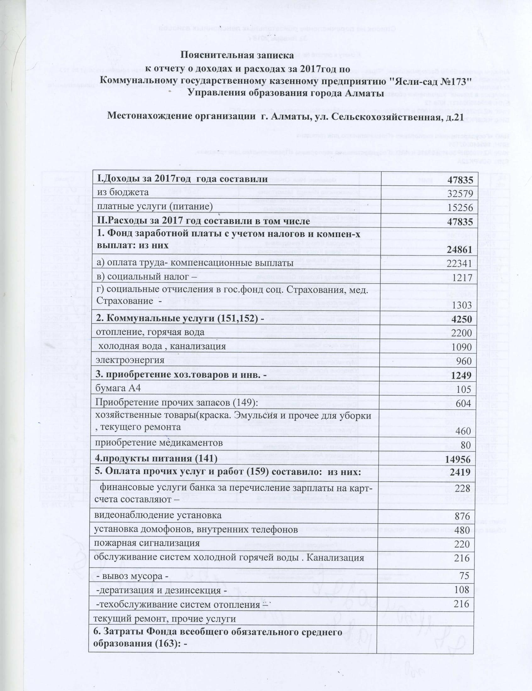 отчет одоходах и расходах за 2017год 